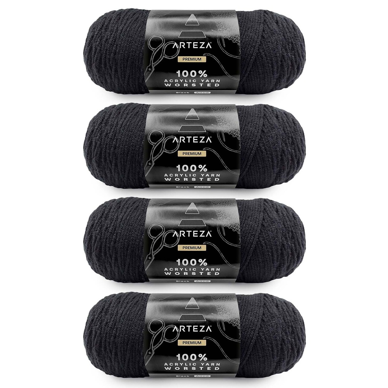 Arteza 100% Worsted Acrylic Yarn 4-Pack, Black